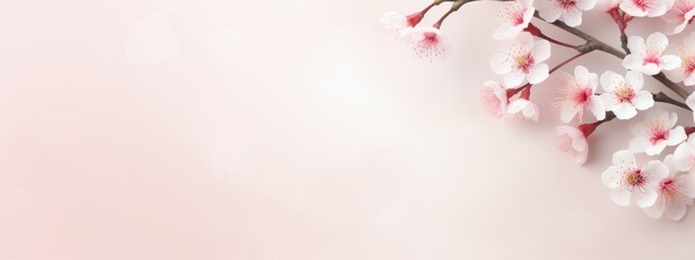 pink cherry flowers on a pink background, spring, easter concept