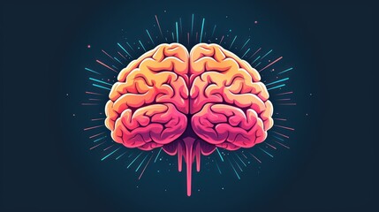 simple illustration of a pink brain on a blue background, concept of science, knowledge, medicine, psychology, neurobiology - obrazy, fototapety, plakaty