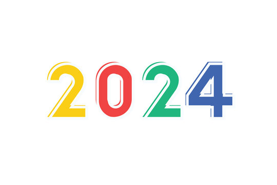 Happy new year 2024 colorful text itransparent background.