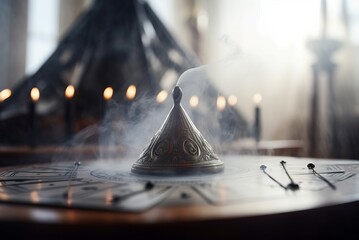 Cartomancy mystery ritual smoke altar. Divination forecasting ceremony of extrasensory oracle. Generate ai