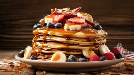 syrup american pancake food illustration butter fluffy, stack blueberry, chocolate buttermilk syrup american pancake food - obrazy, fototapety, plakaty