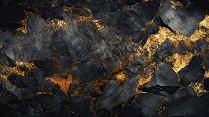 Black and gold abstract lava stone texture background
