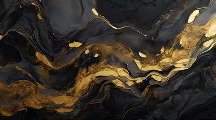 Fototapeta premium Black and gold abstract lava stone texture background