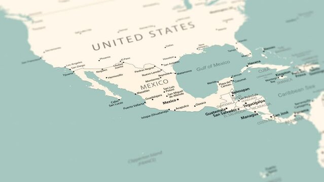 Mexico on the world map. Smooth map rotation. 4K animation.