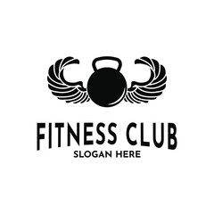 Fitness sport club logo design idea with wings and dumbbells