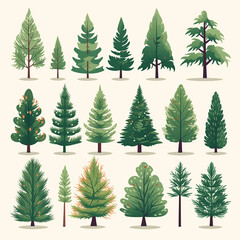 Fir free evergreen plants set winter christmas plants botanical set clipart forest illustrations minimalism printable textile wrapping paper icons