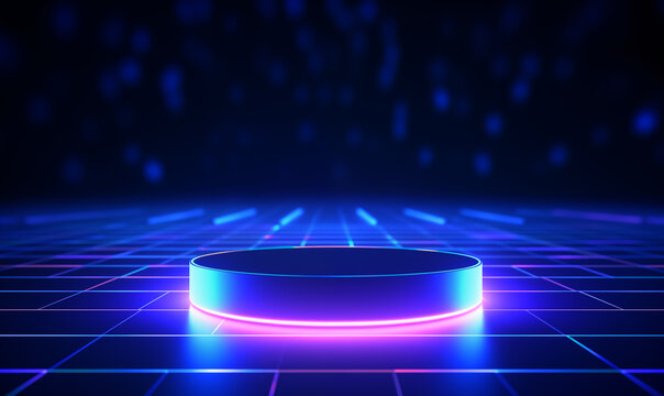 Round podium on virtual cyberspace for product placement - Powered by Adobe