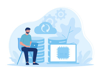 a man backing up to big data concept flat illustration