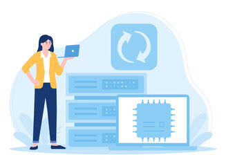 backup data on laptop concept flat illustration