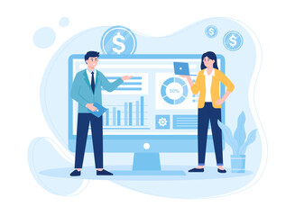 colleagues analysing growth charts concept flat illustration