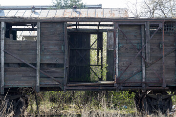 Old wooden ruined boxcar
