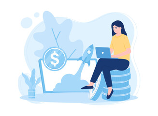 online income from freelancing concept flat illustration