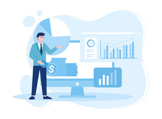 man presenting a diagram in public concept flat illustration