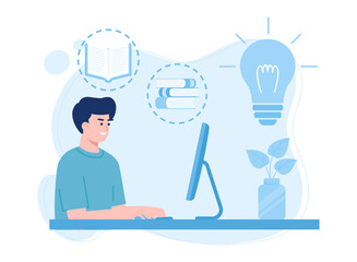 man working in an office completing assigned tasks with the manager concept flat illustration