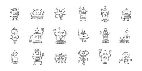 Funny robots characters. Childish style, icons collection for your design - 692609673