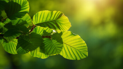 Fototapeta na wymiar Green Leaves in the Foreground on a Natural Background with Delicate Bokeh Effects...Detail of Green Leaves on a Natural Background with Suggestive Bokeh Reflections.