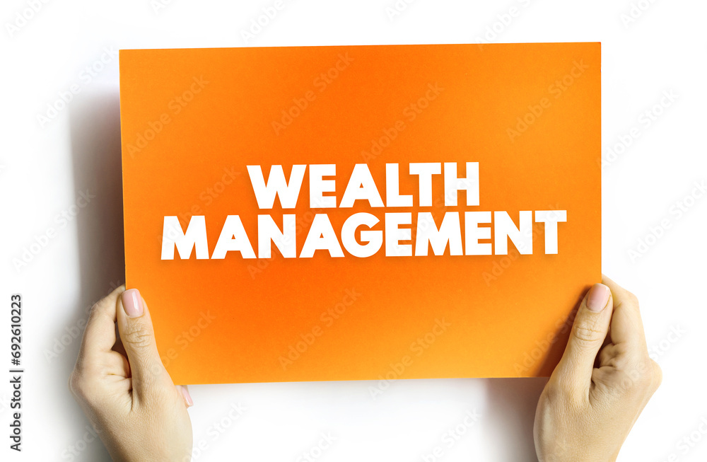 Poster wealth management - process of making decisions about your assets with a wealth manager, text concep