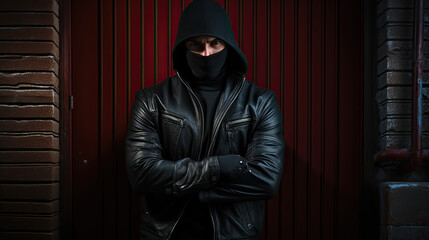 Burglar in mask and leather jacket
