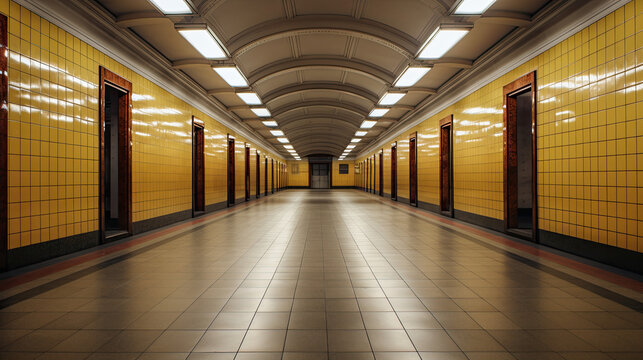 Subway station interior with yellow tiles