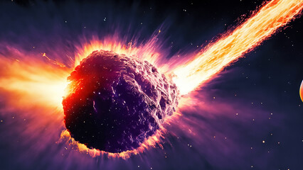 Illustration of a comet and its impact