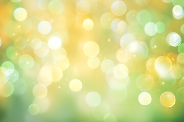 Fototapeta na wymiar Festive Lights Bokeh Background with Circular Orbs in Yellow & Green - Decorative & Sparkling Effect
