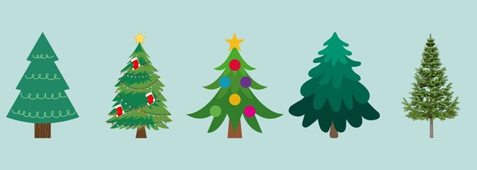 Collection of Christmas trees. Colorful vector illustration.