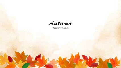 autumn maple leaves decorate frame template  on a soft watercolor background. Used for decoration, advertising design, websites or publications, banners, posters and brochures.