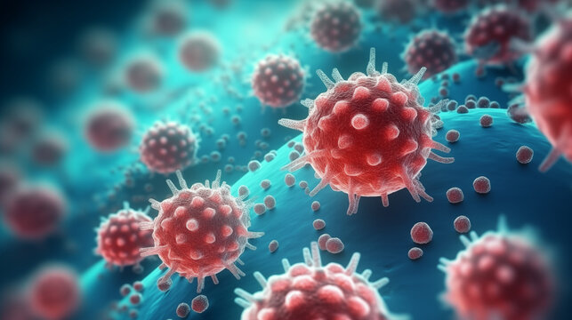 Illustration of (blood) cancer cells, biotechnology, biotech, scientific research