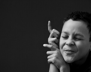 deafness suffering from loss hearing on grey background with people stock image stock photo