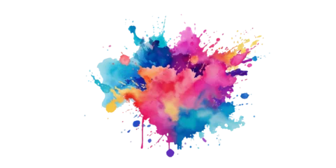 Gordijnen Bright colorful watercolor splash splatter stain brush strokes on white background. Modern vibrant aquarelle spot. Rainbow trendy isolated design on white. Element. Vector watercolor illustration.  © Ghost Rider