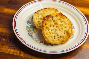 English muffin toasted copy space food background
