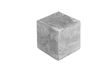 Concrete cube on white isolated background. Construction structure for inspection quality