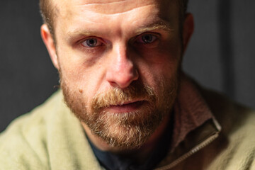 Fototapeta premium Mental health, sad man depresion, copy space selective focus background image