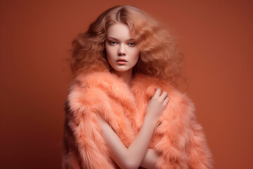 female topmodel with great gala outfit in the color peach fuzz