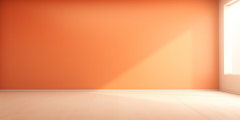 blank clean empty orange wall room with natural light from window background with hardwood floor, interior design, idea for mockup background, Generative Ai
