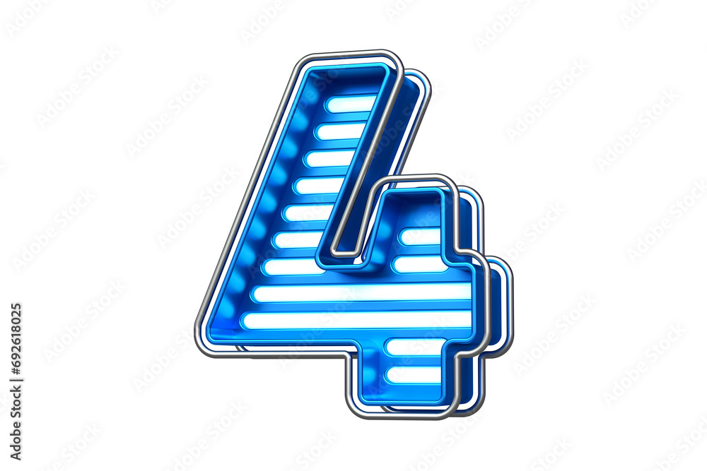 Poster silver shining neon font digit number 4. nice typeface for the creation of titles, ad headers and ey