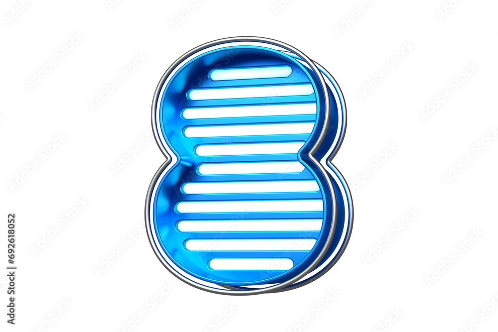Poster futuristic display font digit number 8 in silver and blue. flashing lettering for the creation of ti