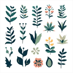 Fotobehang beautiful reimagined risograph set of plant symbols with botanical elements. isolated on a white background.  © srdesignhouse