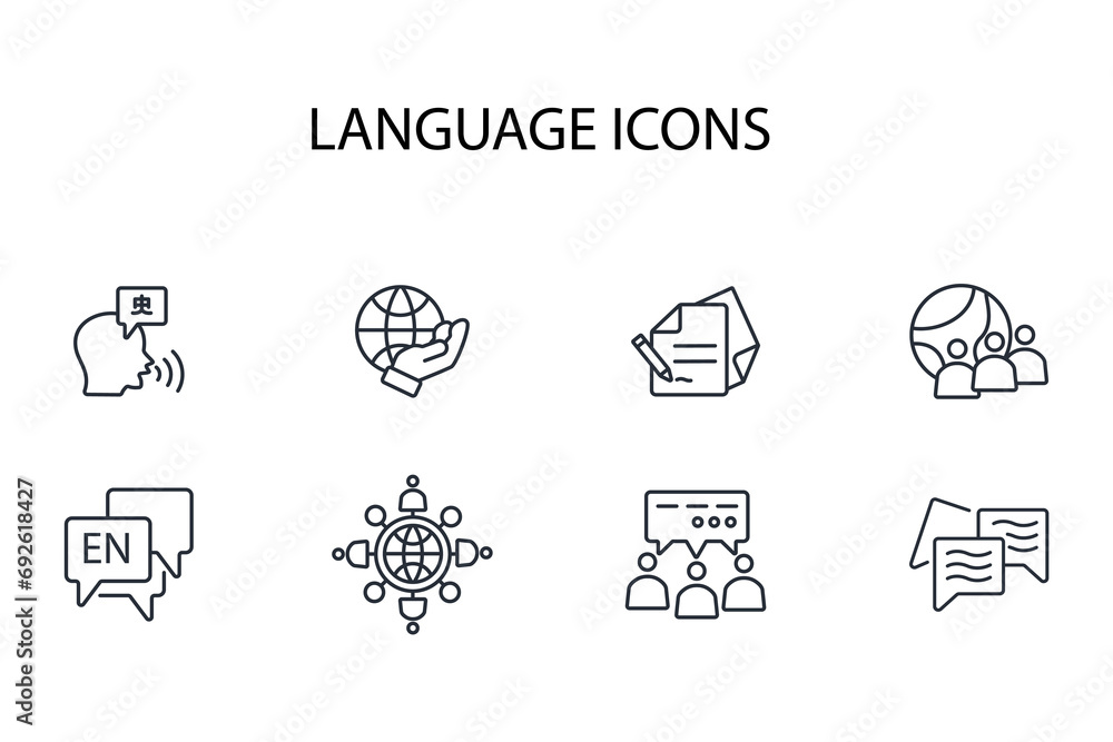 Poster language icon set.vector.editable stroke.linear style sign for use web design,logo.symbol illustrati