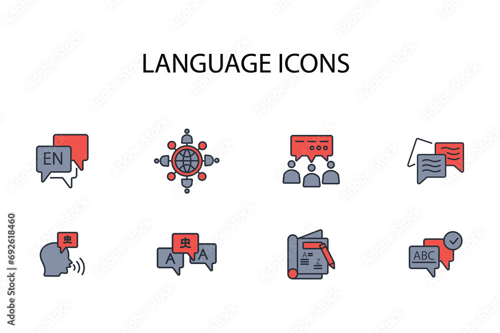 Poster language icon set.vector.editable stroke.linear style sign for use web design,logo.symbol illustrati