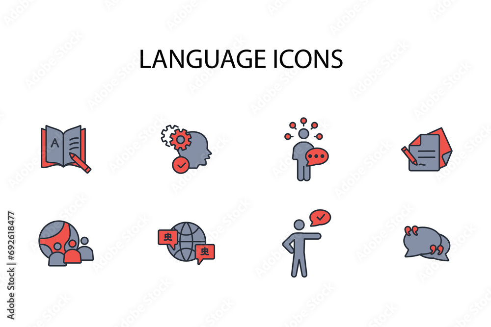 Poster language icon set.vector.editable stroke.linear style sign for use web design,logo.symbol illustrati
