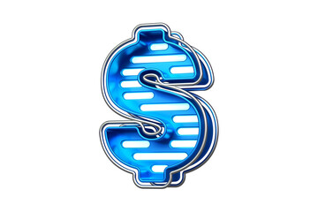 Chrome and blue neon font Dollar sign. Beautiful typography for the creation of titles, ad headers and eye-catching texts. High quality 3D rendering.
