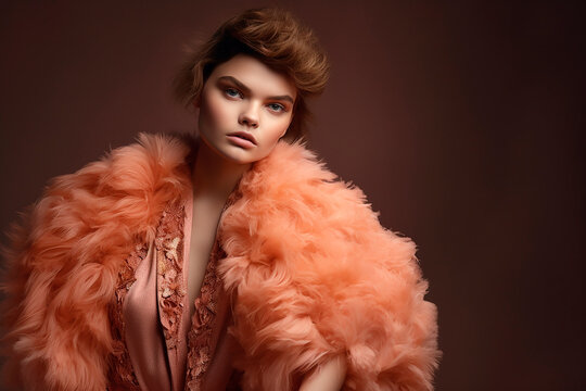 female topmodel with great gala outfit in the color peach fuzz