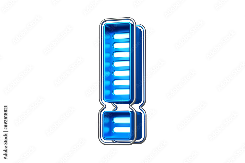 Poster silvery and blue neon font exclamation mark. beautiful typography for creating titles, ad headers an