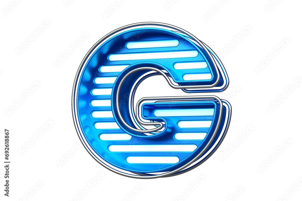 Poster tech style neon font lines letter g in vivid metallic blue. nice typeface for designing titles, ad h