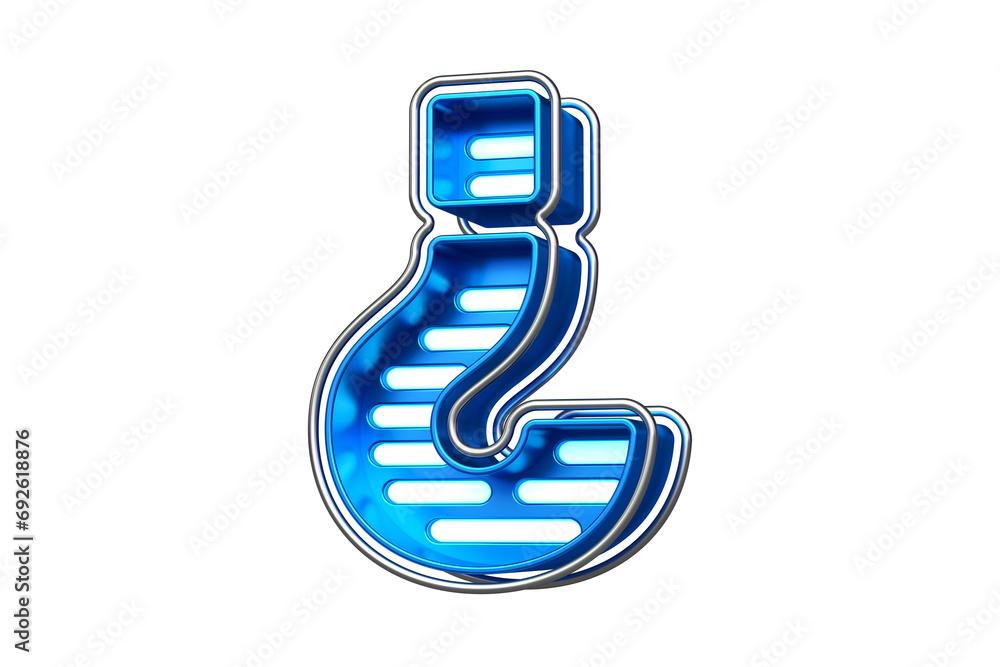 Poster typography made of chrome metal and blue with neons. question mark character. flashing lettering for