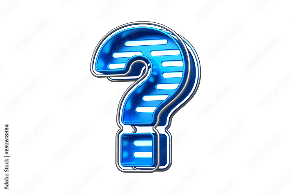 Poster silver and blue neon font question mark character. nice typeface for creating titles, ad headers and