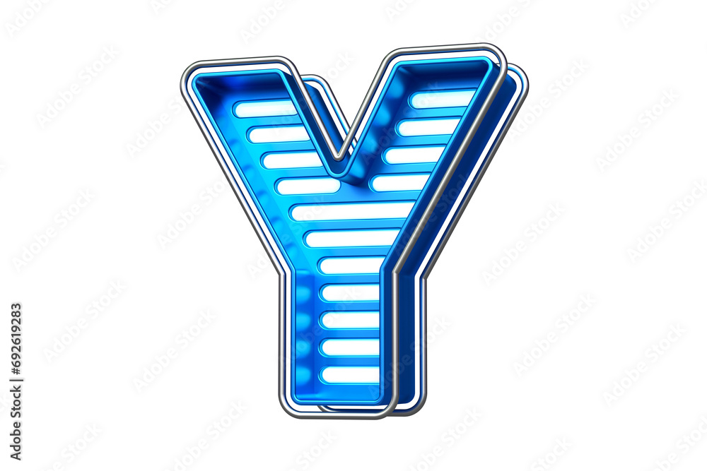 Poster luminous blue and chrome display font letter y. flashing lettering for creating titles, ad headers a