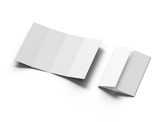 Blank four roll fold A4 size leaflet 3d render on a transparent background 