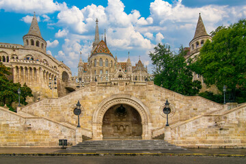 Budapert Fisherman's Bastion with terrace and stairs, Hungary